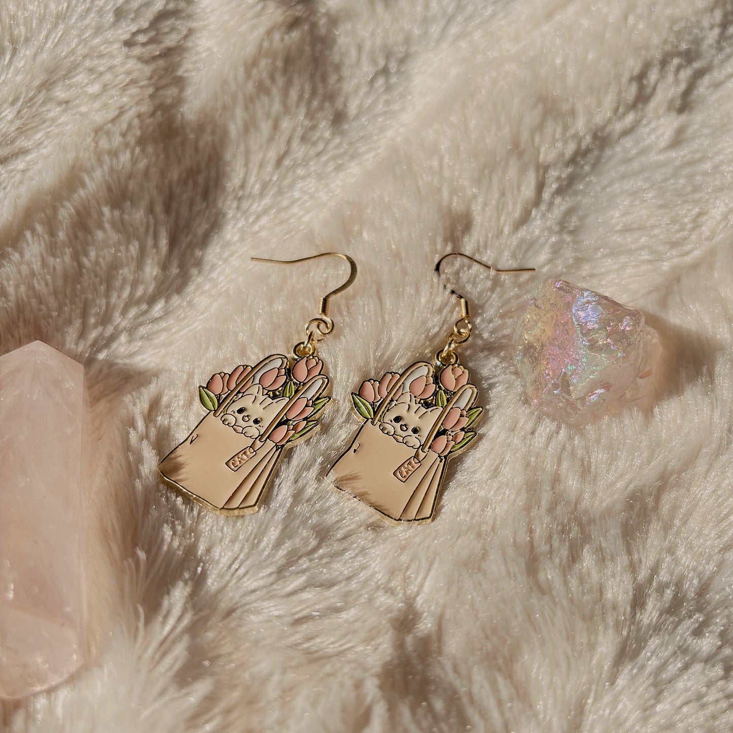 Kawaii Cat Flower Earrings