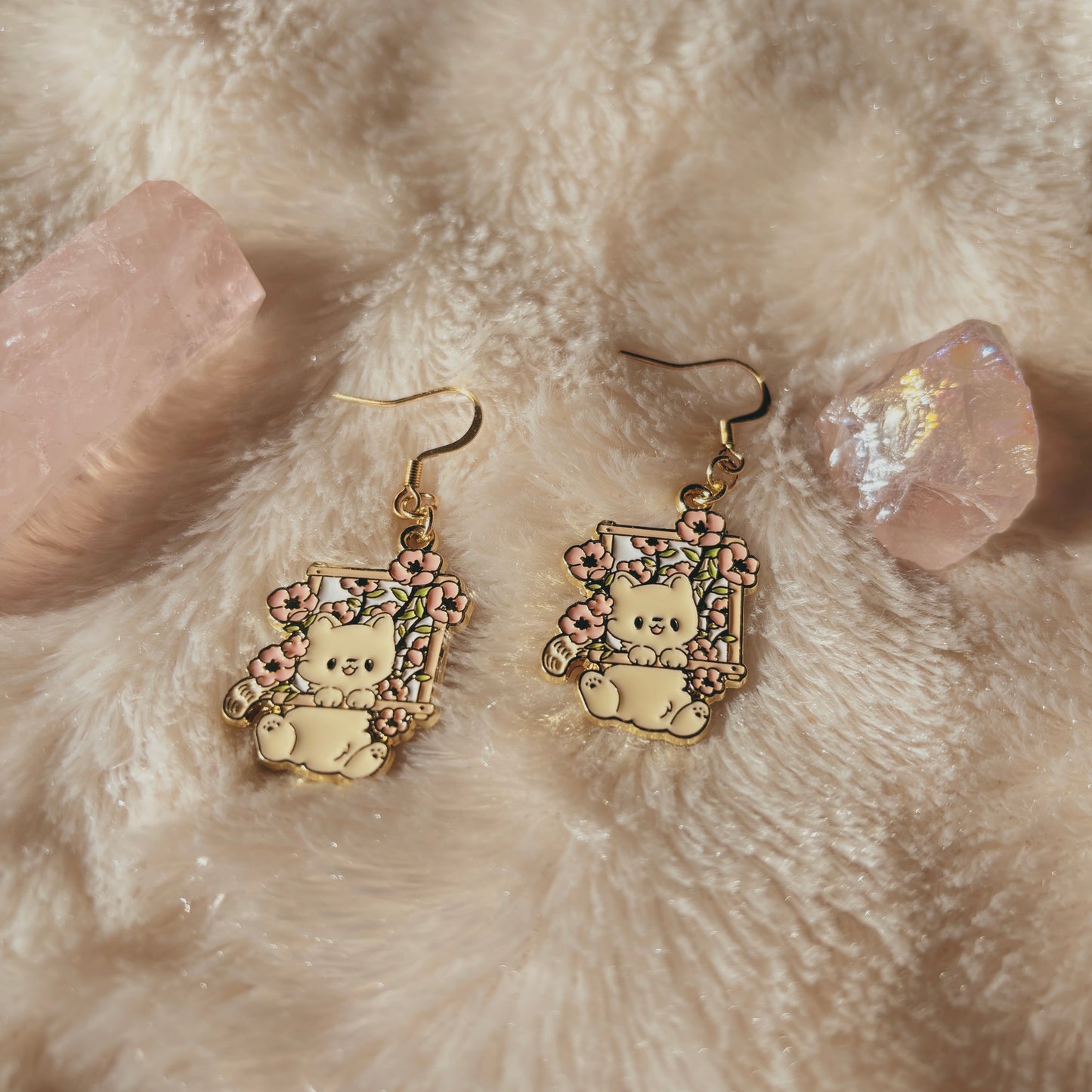 Kawaii Cat Flower Earrings